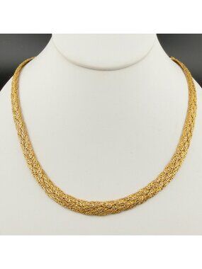 Vintage Monet Gold Tone Necklace Braided Textured Chain 18" Adjustable